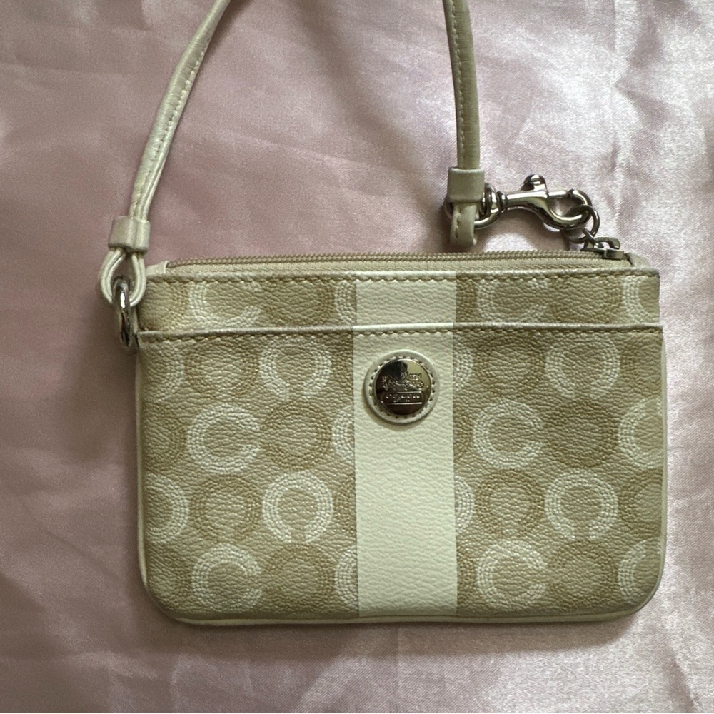 Coach Signature Leather Tan and Cream Wallet Wristlet